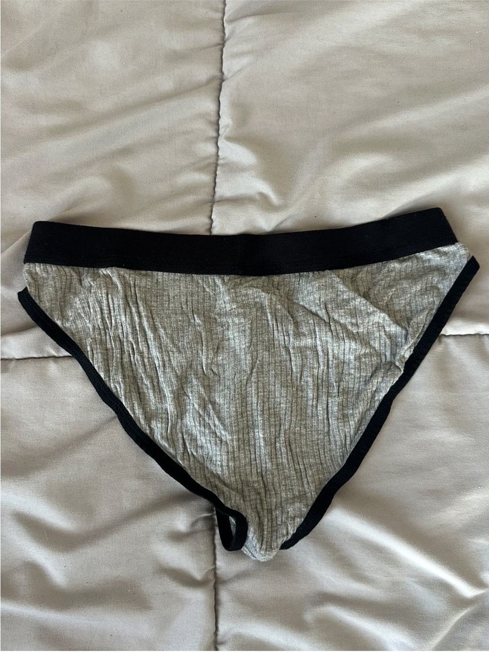 men’s Gray Ribbed Bikini Briefs with Black Trim - Picture 3 of 3